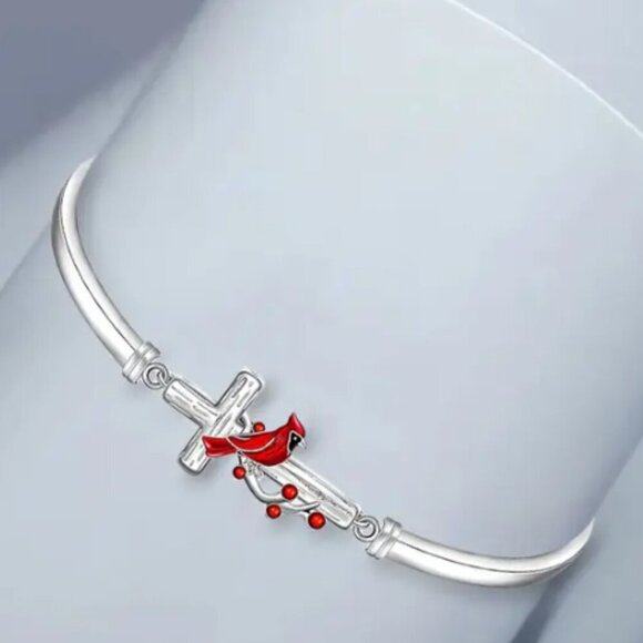 Cardinal Cross Memory Bracelet When Angels Are Near Silver Adjustable NWT - Picture 2 of 4